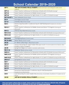 NYC Department of Education School Calendar 2019-2020
