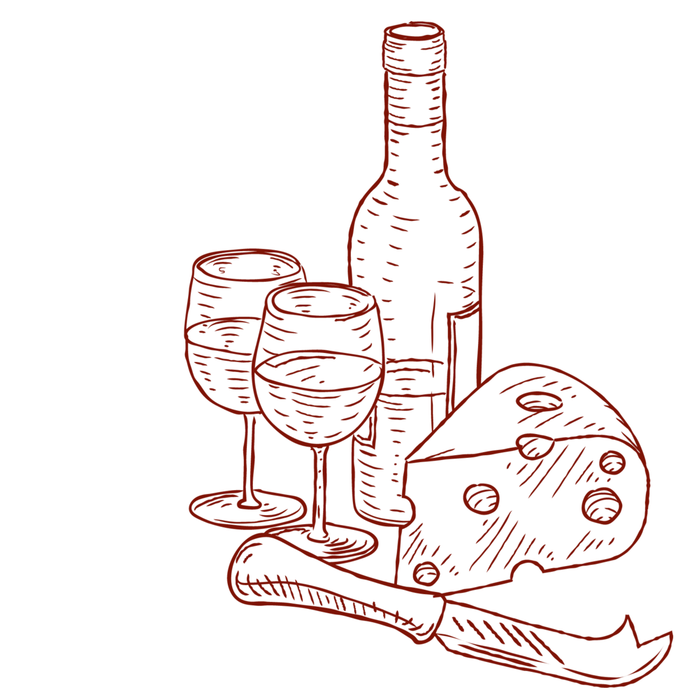 Wine and Cheese outline png.